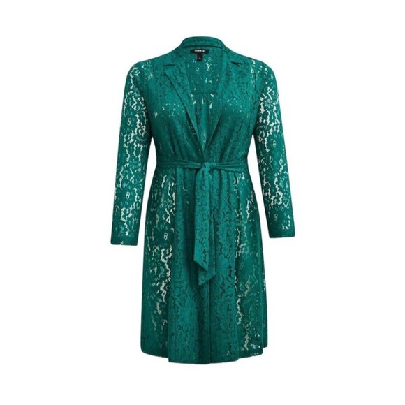 Torrid Floral Lace Trench Coat Duster Cardigan Size 4 / 4X Kelley Green Jacket - Picture 4 of 16